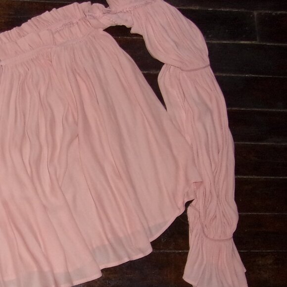 sexy size small womens shirt crop top blouse peach pink long sleeved - Picture 4 of 4